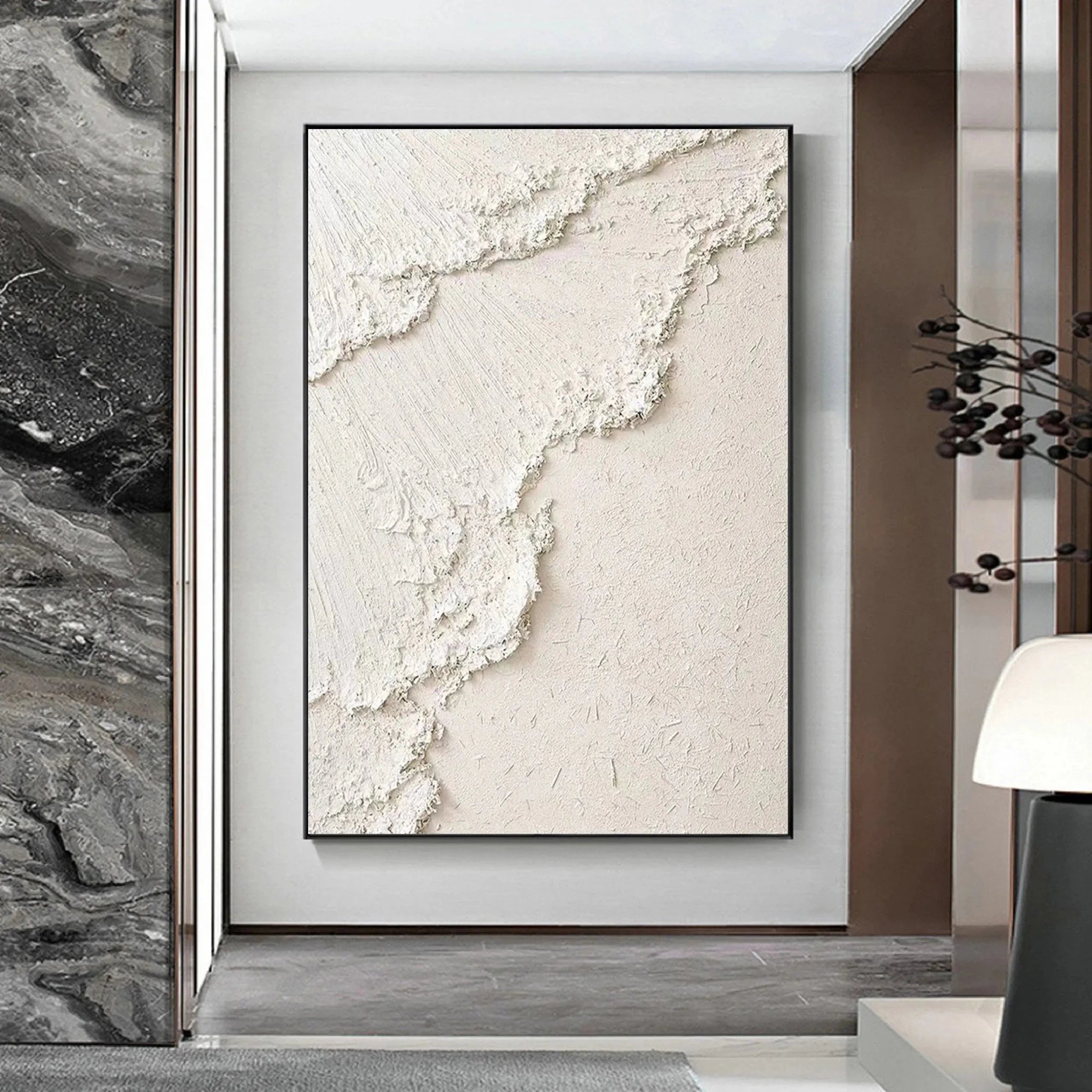 3D Heavy Texture White Minimalist Relief Oil Painting CZ0097 - Viral Wall Art